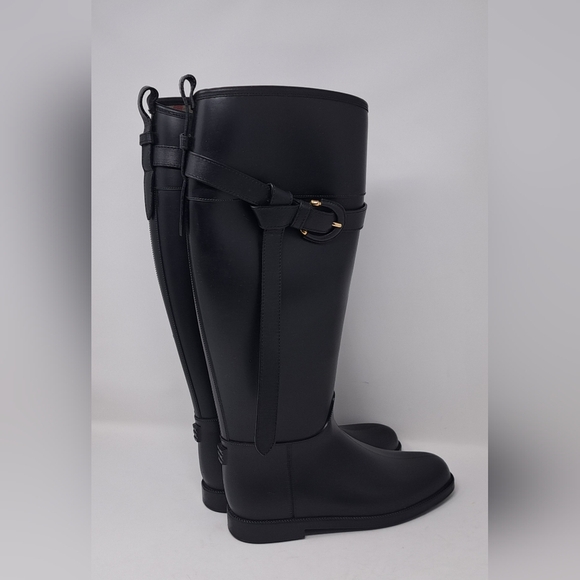 Burberry Women's Rain Boots Knee High Equestrian Black Belt Italy 36 EU 6 US - Picture 10 of 13
